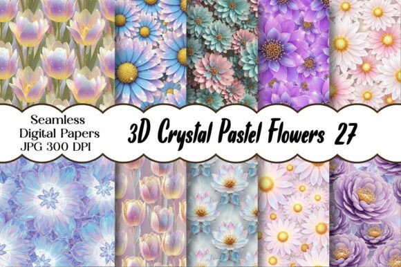 3D Crystal Pastel Flowers Digital Paper