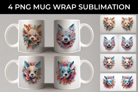 3D Floral Fantasy Chihuahua Mug PNG