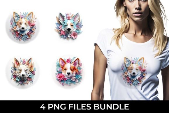 3D Floral Fantasy Corgi Sublimation PNG