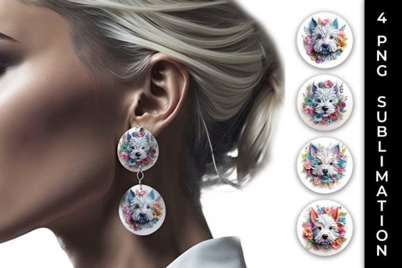 3D Floral Fantasy Westie Earrings PNG