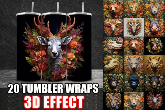3D Green Orange Animals Tumbler Wrap