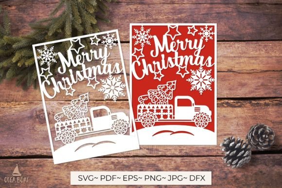 3d Truck with Christmas Tree Svg Card