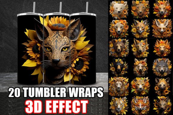 3D Yellow Flowers Animals Tumbler Wrap
