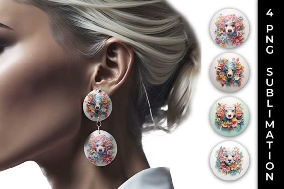 Unleash the Cuteness Overload with 3D Floral Fantasy Poodle Earrings PNG